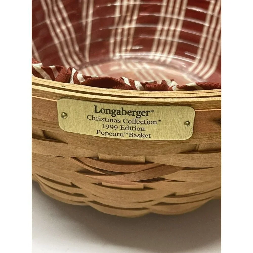 Longaberger Vtg 1999 Christmas Collection Popcorn Basket W/ fabric liner Plastic